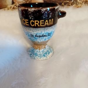 VINTAGE Glazed Ceramic Ice Cream Serving Cup with Loop. Spoon missing.